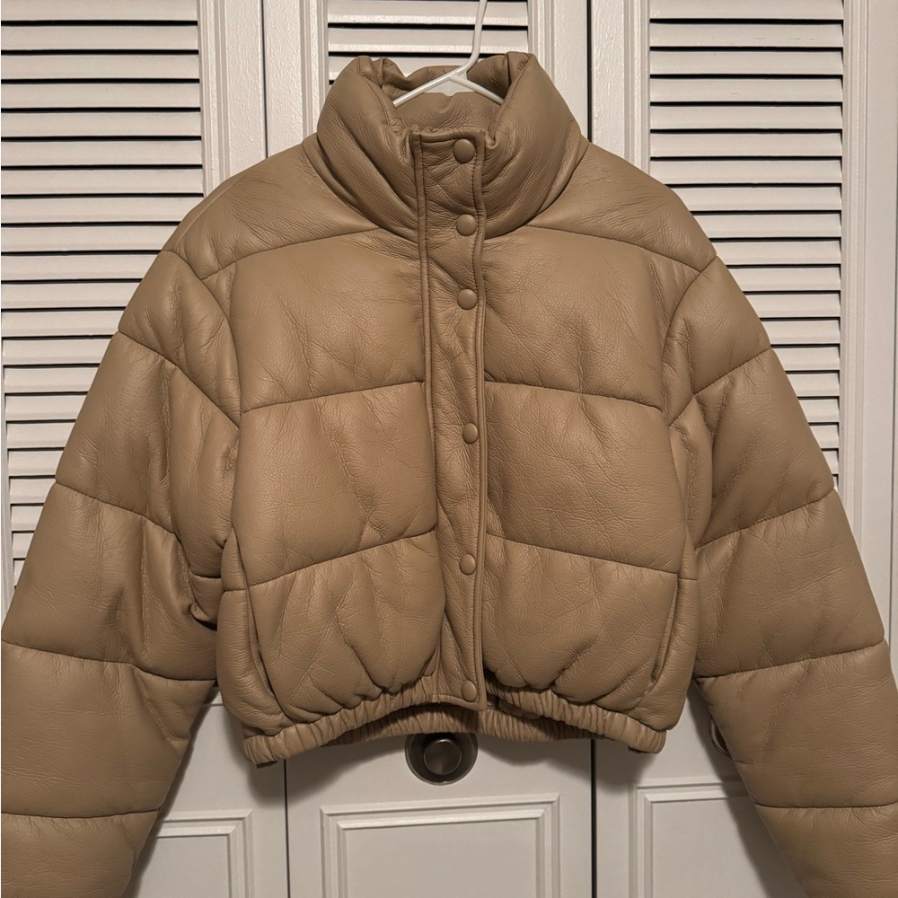 Zara Tan Women's Faux leather Puffer Jacket
